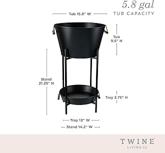 Twine Black Beverage Stand-Galvanized Tubs for Drinks with Tray and Acacia Wood Handles-Set of 3, Set of 1
