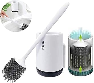 MEKEETToilet Brush Silicone Antibacterial Toilet Brush Set Long Handle Toilet Brush with Hygienic Holder (Wall Mounted)