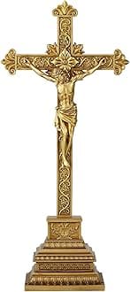 Standing Crucifix - 16 Inch Jesus Cross with Base for Home Table Decor, Gold Crucifix Standing Cross Catholic Wedding Altar Religious Gifts