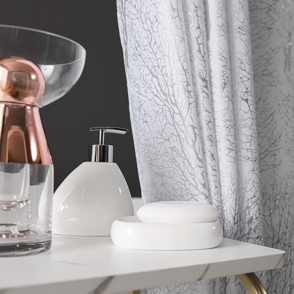 YJ YANJUN White and Silver Tree Shower Curtain - Embossed Branches Design Luxury Waterproof Shower Curtain 72x72 Inch 1 Panel