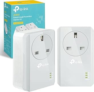 TL-PA4010PKIT AV600 Passthrough Powerline Adapter, 100Mbps Powerline Network Adapters with Ethernet Ports, Integrated Power Socket, Power-Saving Mode, Pair Button, Plug and Play, UK Plug