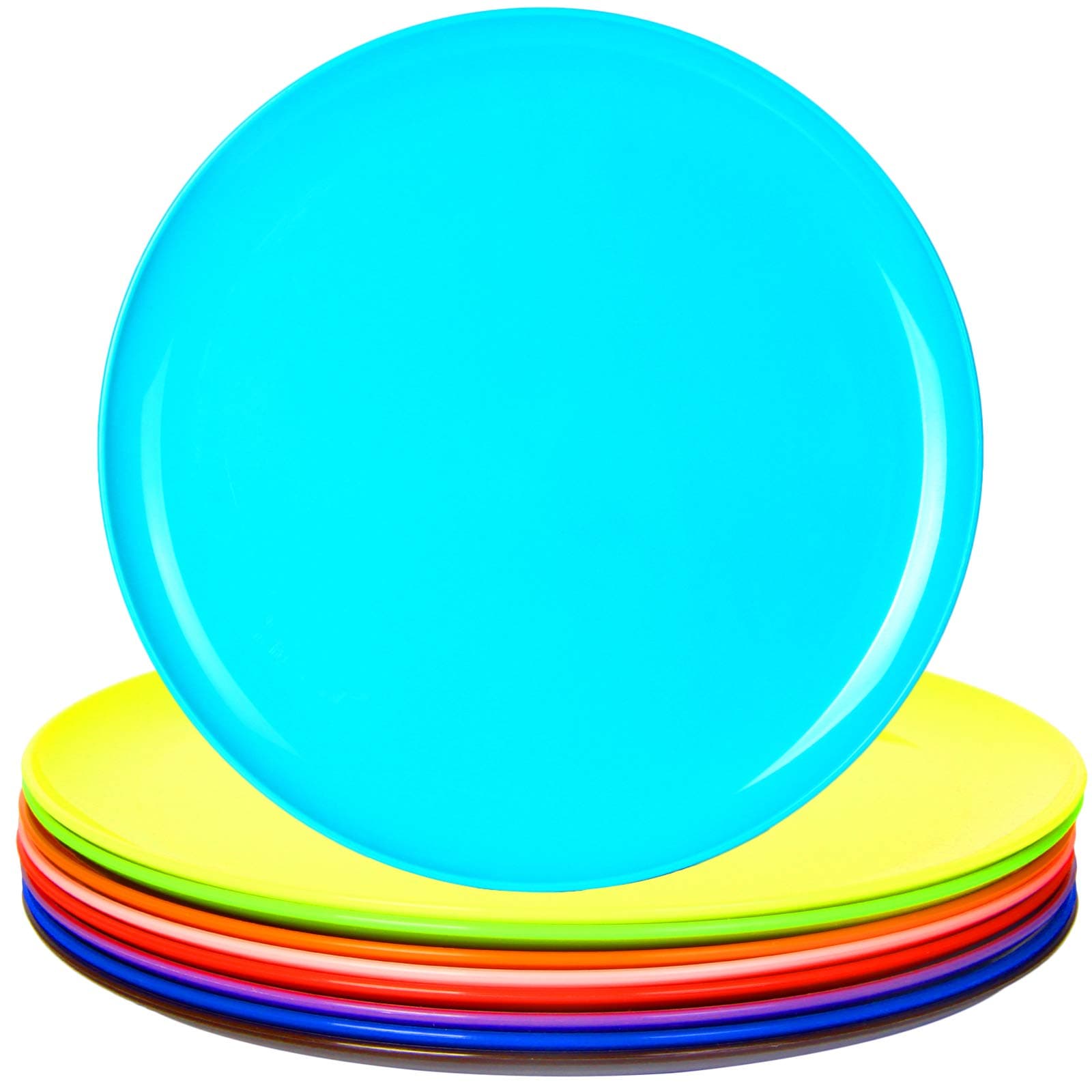 Youngever 9 Pack 25cm Re-usable Plastic Plates, Large Plates, Dinner Plates, Set of 9 (9 Rainbow Colors)