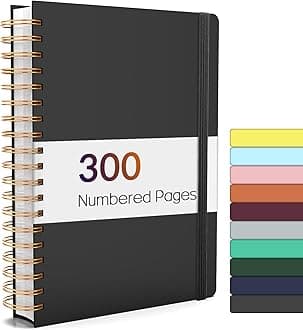 A4 Lined Spiral Journal Notebook with 300 Numbered Pages, 11" X 8.5" Thick Journals for Writing with 100GSM Paper, Hardcover Notebooks with Contents for Work, School, Black