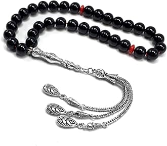 -Gentle Men Collection- Prayer Beads-Worry Beads-Tesbih-Tasbih-Tasbeeh-Misbaha-Masbaha-Subha-Sebha-Rosary (Shiny Black Glass -10 mm 33 Beads-)