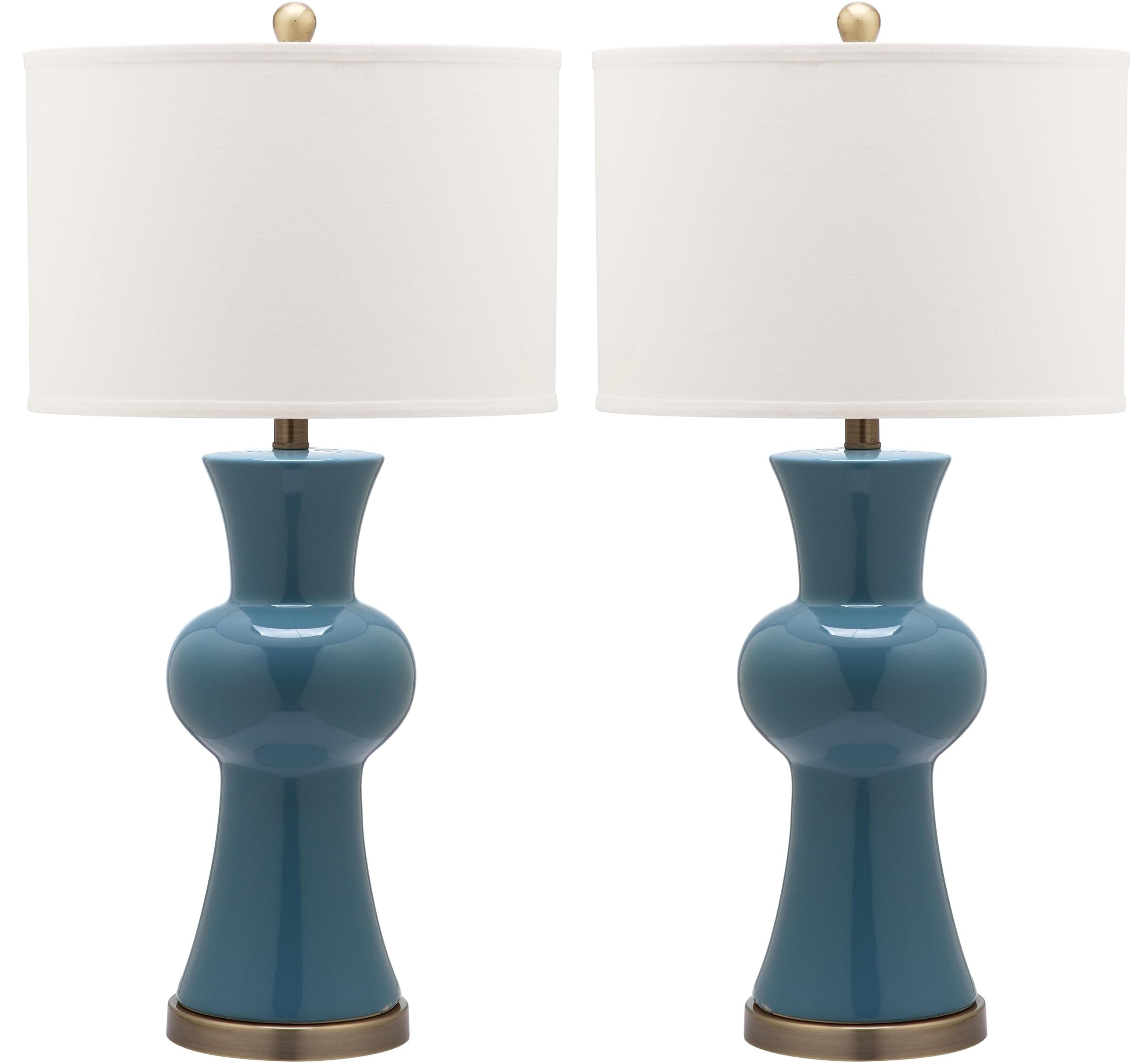 Lighting Collection Lola Column Blue and White Table Lamp, Set of 2
