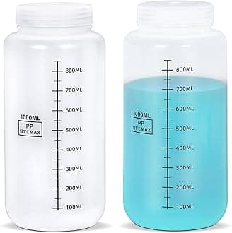 UMETASS 2 Pcs 34oz/1000ml Wide Mouth Reagent Bottles, Plastic Graduated Water Sample Bottles with Caps, Transparent Chemical Liquids Storage Containers for Laboratory Classroom Home Use