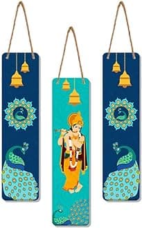 Artvibes Shri Krishna Wooden Wall Hanger for Home Decoation | Properity | Spiritual Decor Items | Handcrafted Art | Wall Poster | Artwork| Stylish Modern Decor Item | Gift Items (WH_8110N), Set of 3