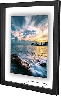 ONE WALL 11x14 Inch Floating Frame, Black Wood Double Glass Float Picture Frame Display 11x14/8x10/5x7 Inch Photos or Plant or Petal Specimens for Wall and Tabletop - Mounting Accessories Included