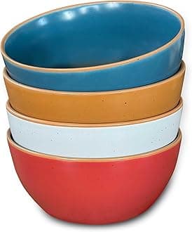 Ceramic Artisan Matte Bowls For Kitchen 28oz - Bowl Set of 4 For Cereal, Salad, Pasta, Soup, Dessert etc - Dishwasher, Microwave, and Oven Safe - For Breakfast, Lunch and Dinner - Marina Colors