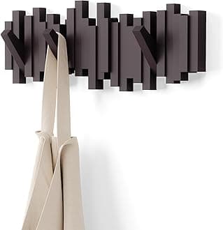 Umbra Sticks Multi Hook Coat Rack - Modern, Unique, Space-Saving Coat Hanger with 5 Flip-Down Hooks for Hanging Coats, Scarfs, Purses and More, Espresso