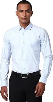 Peter England Men's Slim Fit Full Sleeve Striped Formal Shirt | Cotton Rich | Wonder Fabric | Pin Point Oxford