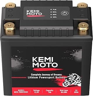 KEMIMOTO Lithium Motorcycle Battery YTX15L-BS/YTX14AH-BS LiFePO4 Lithium Battery 12v 7Ah, Pre-Charged Powersports Battery, with 4 Universal-Fit EVA Spacers, Compatible with Motorcycle ATV Jet Ski