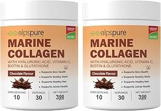 Nutra Marine Collagen/Fish Collagen Powder (Pack of 2-300 G Each) with Hyaluronic acid, Vit C, Biotin & Glutathione | Supports Healthy Skin, Hair, Nails & Joints | Chocolate Flavour