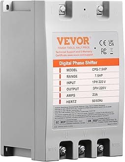 VEVOR 3 Phase Converter - 7.5HP 23A 220V Single Phase to 3 Phase Converter, 220V Input/Output, Digital Phase Shifter for Residential & Light Commercial Use (One Converter for One Motor Only)