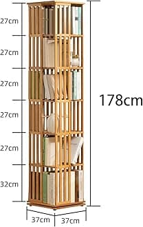 SAFEDELOCK 360 Rotating 6-Shelf Bamboo Modern Bookcase for Small Spaces, Bedroom, Living Room