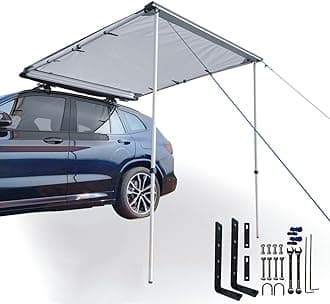 DANCHEL OUTDOOR Car Awning, Waterproof Roof Rack Pull Out Vehicle Awning, Portable Overland Camping Shelter Tarp for SUV/Truck/Van/Camper Accessories, 6.5x8.2ft Gray