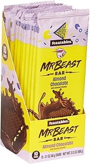 Feastables MrBeast Almond Chocolate Bars - Made with Organic Cocoa. Plant Based with Only 5 Ingredients, 10 Count