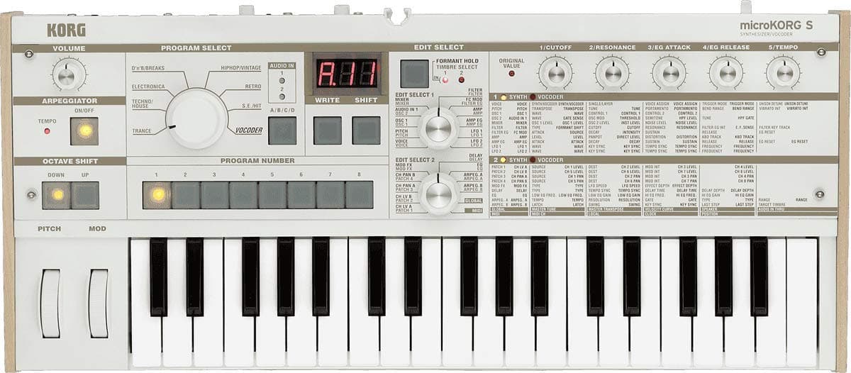 MICROKORG-S 37 Key Analogue Modelling Synthesizer with Vocoder - White