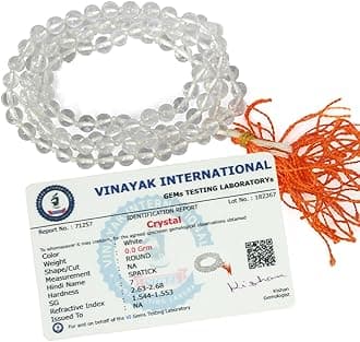 Reiki Crystal Products Unisex Adult Natural Certified Sphatik Clear Quartz Mala 6 Mm Round 108 Beads Original Crystal Stone Jaap Mala For Reiki Healing And Crystal Healing Stone