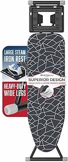 Bartnelli Ironing Board | Ultimate Iron Board Experience with Convenient Iron/Steam Rest | 13x43 Ironing Surface | Reinforced Steel Legs, Adjustable Height, 4-Layer Padding, Patent Folding System