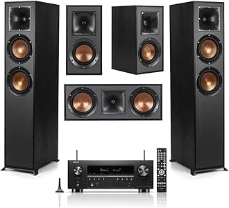 KlipschReference 5.0 Home Theater System with 2X R-620F Floorstanding Speaker, R-52C Center Channel Speaker, R-41M Bookshelf Speaker and TX-NR696 7.2-Channel Network A/V Receiver, Black