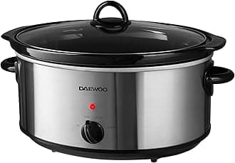 Daewoo 6.5L Slow Cooker – Large Family Size Electric Cooker with Removable Ceramic Pot & Glass Lid, 3 Heat Settings (Low, High, Keep Warm), Energy Efficient, Ideal for Stews & Curries, Black