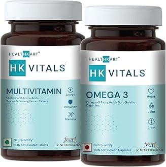 HealthKart HK Vitals Multivitamin with Multimineral, Amino Acids, Taurine & Ginseng, 90 Tablets and Omega 3 Fish Oil Supplement,1000 mg Omega 3 with 180 EPA & 120 DHA,Pack of 90 Capsules (Combo Pack)