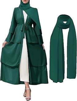 APRROOT Muslim Abaya Dress for Women Modest Muslim Robe Long Sleeve Open Front Cardigan Islamic Dubai Outfits with Hijab Belt