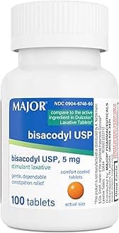 MAJOR Bisacodyl USP 5mg, Gentle Stimulant Laxative Tablets for Occasional Constipation Relief & Irregularity, 100 Count (1-Pack)
