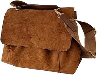 HiTotesSuede Bag Retro Suede Tote Bag Cross Body Bag for Women Suede Purse Shoulder Bag Slouchy Work Bag Crossbody Purse
