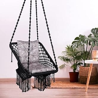 Patiofy Swing/Swing For Balcony/Swing For Adults/Jhula For Adults/Swing Chair For Living Room Square Swing Silver L Cushion & Free Hanging Kit Included-Black - Polyester,0.36 X 41 X 160 Cm