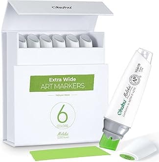 Alcohol Markers Extra Wide Broad Tip - Refillable Ink- 6 Colors of Halcyon Oasis - 1-18mm Nib Calligraphy Markers for Background Poster Design Renderings Large Areas Coloring Molokai