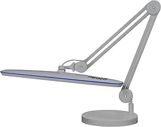 XL 2,200 Lumens 24W LED Desk Lamp – 23” Wide Shade | Dimmable Eye-Caring Task Light | Adjustable Arm | Home Office, Study, Crafts & Nail Tech (Silver, Non-CCT with Clamp)