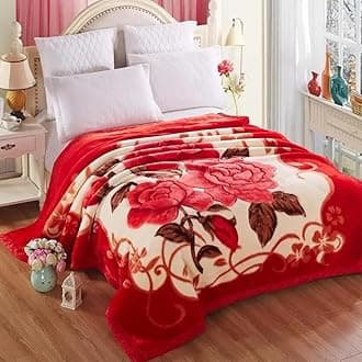 GENERIC Plush Korean Mink Blanket, 200x230cm (78x91in), 4Kg (9lb), Red, Floral Pattern, Embossed, Thick & Warm, Adult, Winter