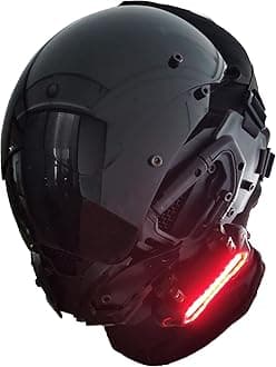 PDLING Punk Gothic Cyber Helmet Mask for Men,Techwear mask, Halloween Cosplay Costume Accessory with LED Light, Futuristic Helmet
