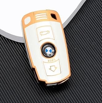 StyleC TPU Remote Key Cover Compatible with BMW 1 3 5 Series X1 X3 X5 X6 E60 E90 E70 Z4 – Smart Keyless Key Fob Protector Case (White Gold)