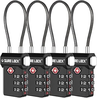TSA Approved Luggage Locks – 3-Digit Combination Cable Lock with Red Indicator, Large Dial & Easy-Press Button for Suitcases and Backpacks – Multi-Pack & Color Options