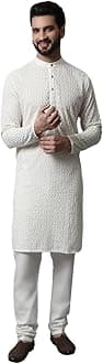 Jompers Men Embroidered Kurta with Churidar (Cream, L)