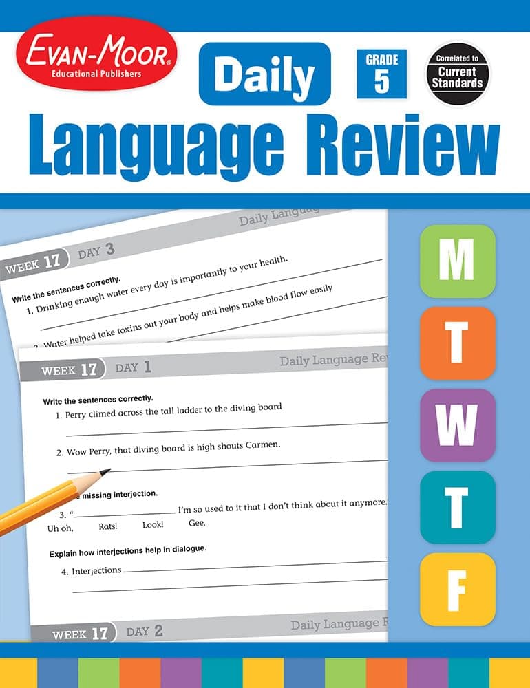 Evan-Moor Daily Language Review, Grade 5, Activities, Homeschooling and Classroom Resource Workbook, Reproducible Worksheets, Teacher Edition, Daily Practice, Skills Assessment, Grammar, Punctuation