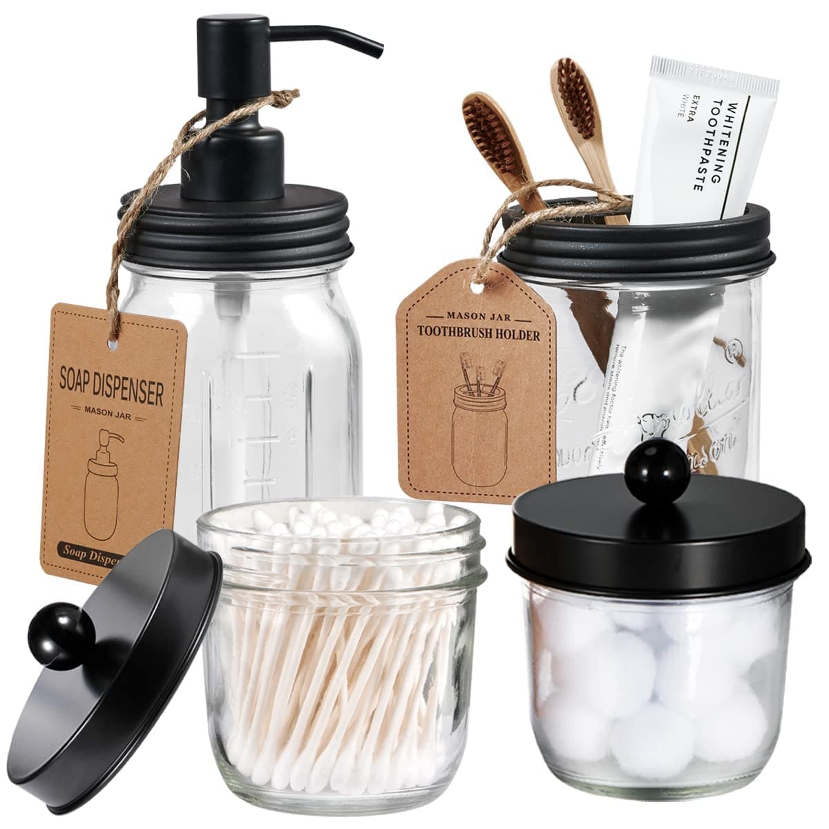 4 Pcs Mason Jar Bathroom Accessories Set