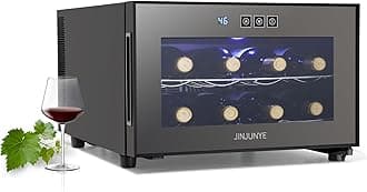 8 Bottle Wine Cooler Refrigerator, Wine Fridge Small, Countertop Wine Cooler with Digital Temperature Control, 46-66℉ Mini Freestanding Wine Cellars Glass Door, Gift for Wine Lover