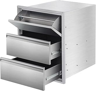 18" W x 23" H x 23" D Outdoor Kitchen Drawers with Paper Towel Holder, 3-Layer Outdoor Kitchen Access Drawer, Stainless Steel Built-in BBQ Drawer for Outdoor Kitchen Island, Patio Grill Station