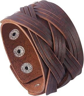 Leather Cuff Bracelet Punk Braided Bracelets Rock Leather Wristbands Faux Mens Leather Bracelet Gothic Viking Bangle Adjustable Wrap Bracelet for Women,Men