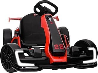 KerryYoo K61 Go Kart Electric Drift Kart Car with Length Adjustable Seat, 24V Outdoor Ride on Toy with 4 Speed Mode, Crazy Cart for Kids 6-12 Years Old, Fast 300W Motor, 8.5 MPH, Bluetooth - Red