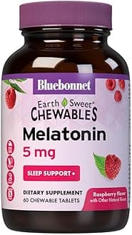 Bluebonnet EarthSweet Melatonin 5 mg Fast-Acting Quick Dissolve Nighttime Relaxation & Restful Sleep Support - Sleep Aid - Gluten-Free, Vegan - Raspberry Flavor - 60 Chewable Tablets