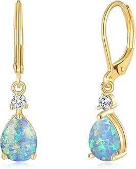 CiNily Leverback Opal Dangle Drop Earrings For Women Girls 14K Gold Plated Teardrop Earrings