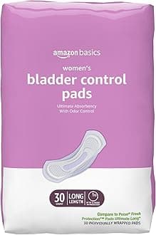 Amazon Basics Incontinence Pads for Women, Long, Postpartum, Bladder Control, Ultimate Absorbency, Fresh Protection, Unscented, 30 Count