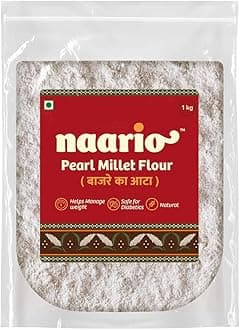Naario Bajra Flour 1 Kg, 100% Oraganic Millet Atta| Pearl Millet Flour, Natural & Gluten Free | Stone Ground, Rich in Iron, High Fibre Atta | Ideal for Bhakri, Roti, Thepla, No Maida, No Additives