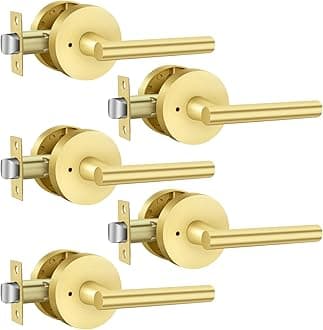 Haidms 5 Pack Gold Door Handles - Brushed Gold Interior Door Lever, Bathroom/Bedroom Privacy Door Handle, Heavy Duty Modern Style