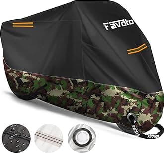 Favoto Upgraded Version Motorbike Cover 210D Waterproof Motorcycle Cover Dustproof Heat-Resistant Outdoor Protection 116 x 41 x 50 inch with 2 Windproof Buckles Reflective Strip
